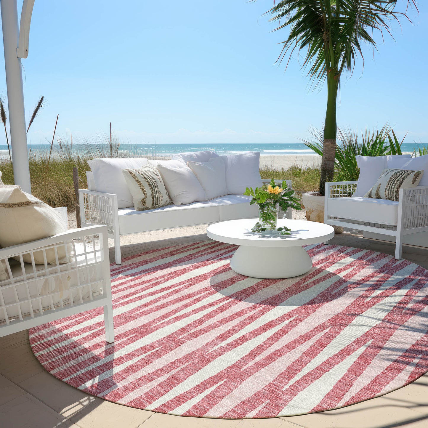 Tabselect Home Line 8' Blush And Ivory Round Geometric Washable Indoor Outdoor Area Rug