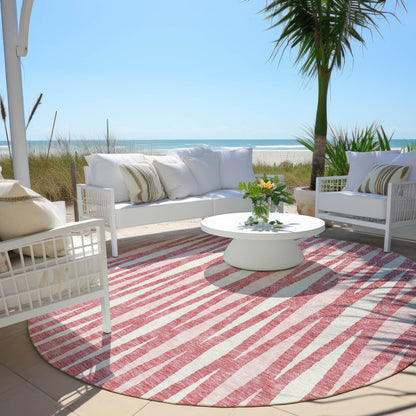 Tabselect Home Line 8' Blush And Ivory Round Geometric Washable Indoor Outdoor Area Rug