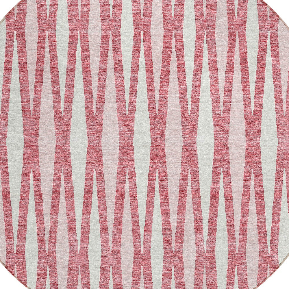 Tabselect Home Line 8' Blush And Ivory Round Geometric Washable Indoor Outdoor Area Rug