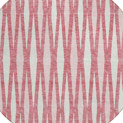 Tabselect Home Line 8' Blush And Ivory Round Geometric Washable Indoor Outdoor Area Rug