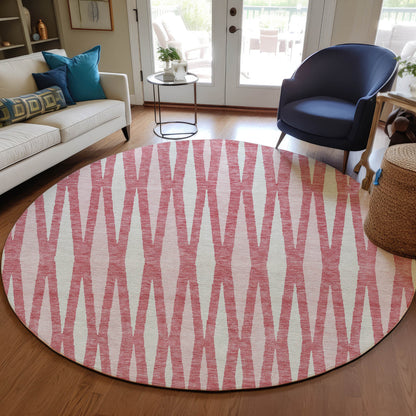 Tabselect Home Line 8' Blush And Ivory Round Geometric Washable Indoor Outdoor Area Rug