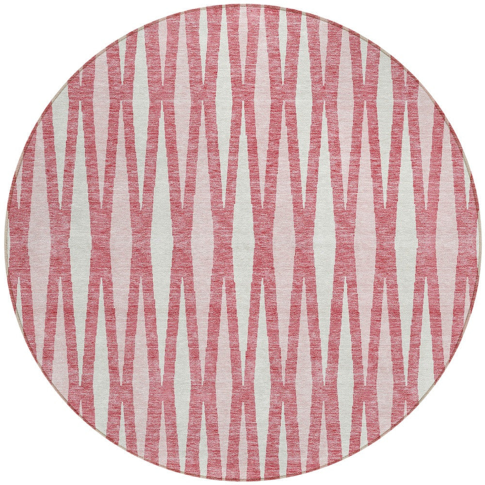 Tabselect Home Line 8' Blush And Ivory Round Geometric Washable Indoor Outdoor Area Rug
