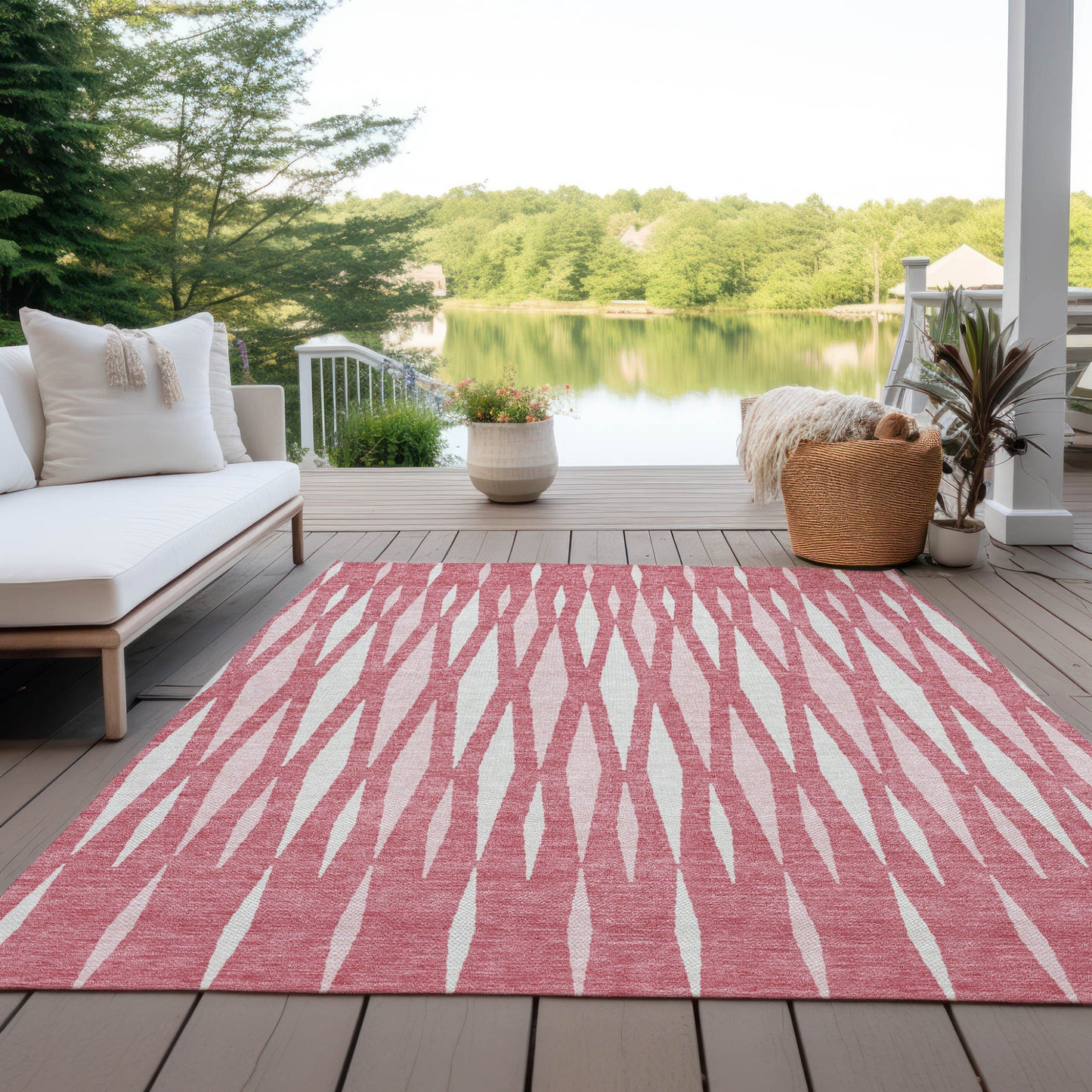Tabselect Home Line 8' X 10' Blush And Ivory Geometric Washable Indoor Outdoor Area Rug