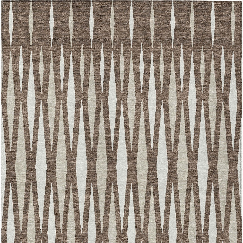 Tabselect Home Line 5' X 8' Brown And Ivory Geometric Washable Indoor Outdoor Area Rug