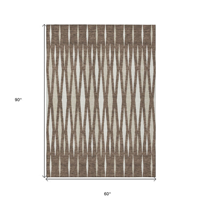Tabselect Home Line 5' X 8' Brown And Ivory Geometric Washable Indoor Outdoor Area Rug