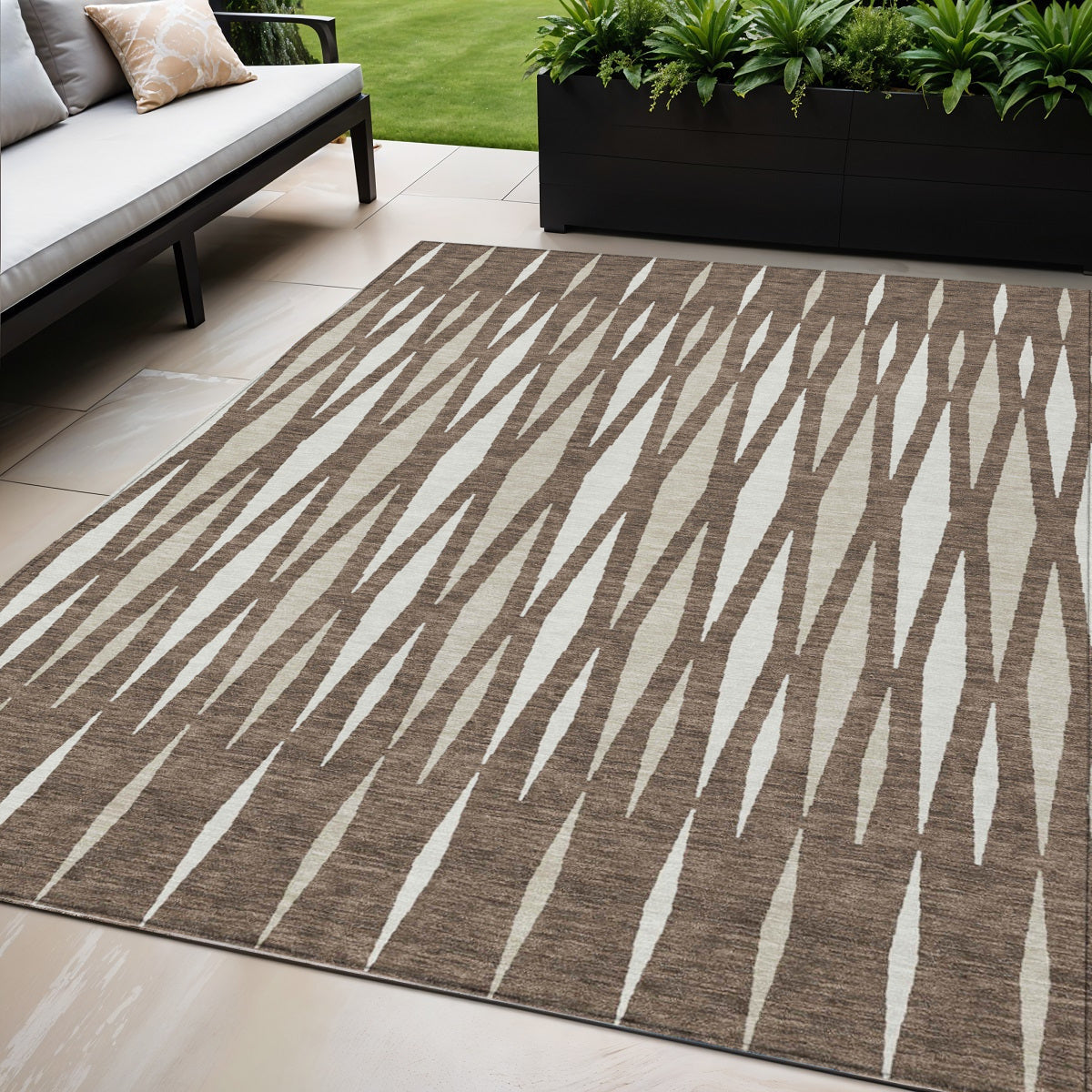 Tabselect Home Line 5' X 8' Brown And Ivory Geometric Washable Indoor Outdoor Area Rug