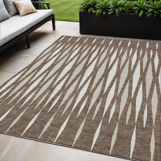 Tabselect Home Line 5' X 8' Brown And Ivory Geometric Washable Indoor Outdoor Area Rug