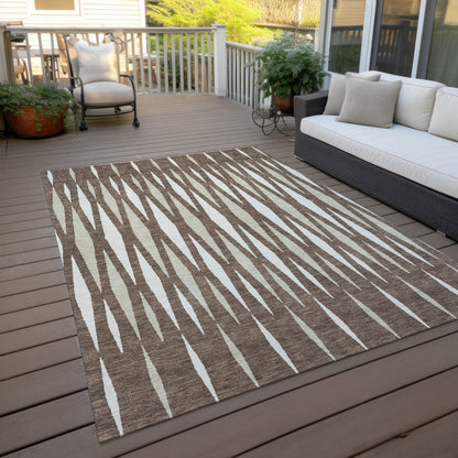 Tabselect Home Line 5' X 8' Brown And Ivory Geometric Washable Indoor Outdoor Area Rug