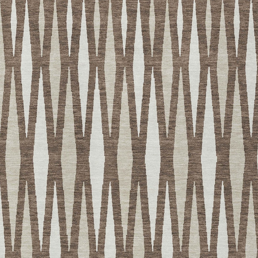 Tabselect Home Line 5' X 8' Brown And Ivory Geometric Washable Indoor Outdoor Area Rug