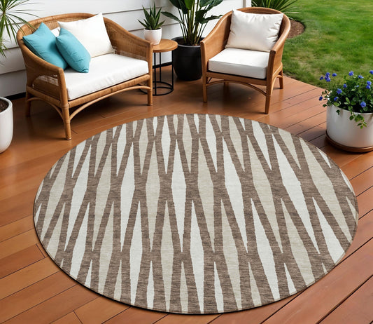 Tabselect Home Line 8' Brown And Ivory Round Geometric Washable Indoor Outdoor Area Rug