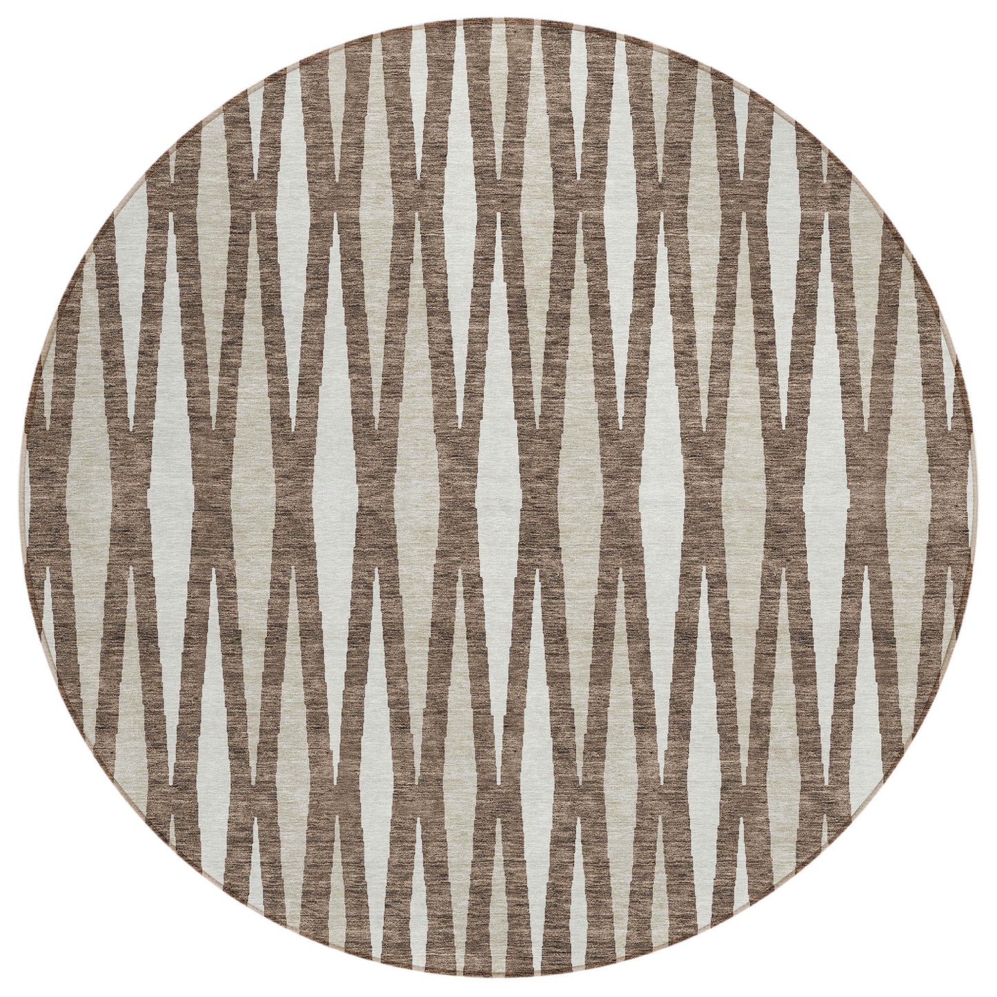 Tabselect Home Line 8' Brown And Ivory Round Geometric Washable Indoor Outdoor Area Rug