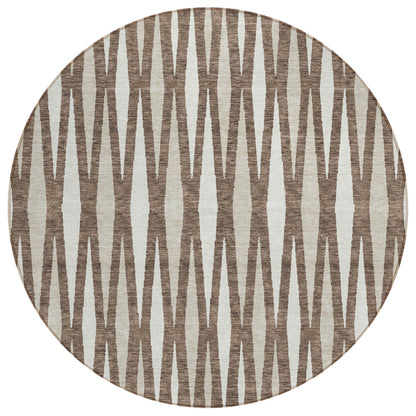 Tabselect Home Line 8' Brown And Ivory Round Geometric Washable Indoor Outdoor Area Rug