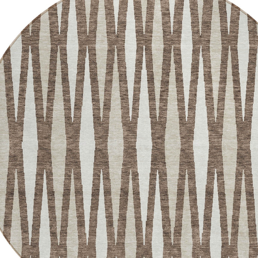 Tabselect Home Line 8' Brown And Ivory Round Geometric Washable Indoor Outdoor Area Rug