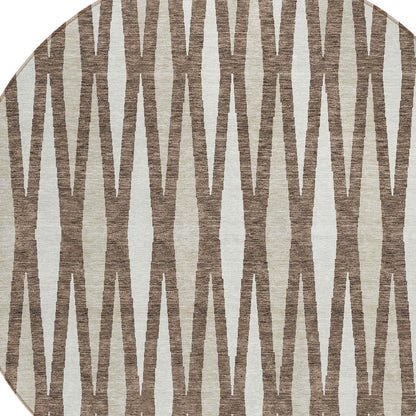 Tabselect Home Line 8' Brown And Ivory Round Geometric Washable Indoor Outdoor Area Rug