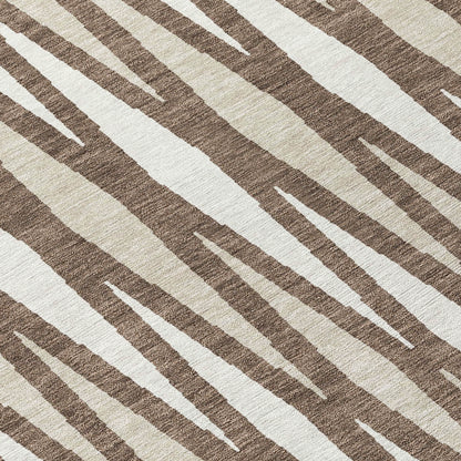 Tabselect Home Line 8' Brown And Ivory Round Geometric Washable Indoor Outdoor Area Rug