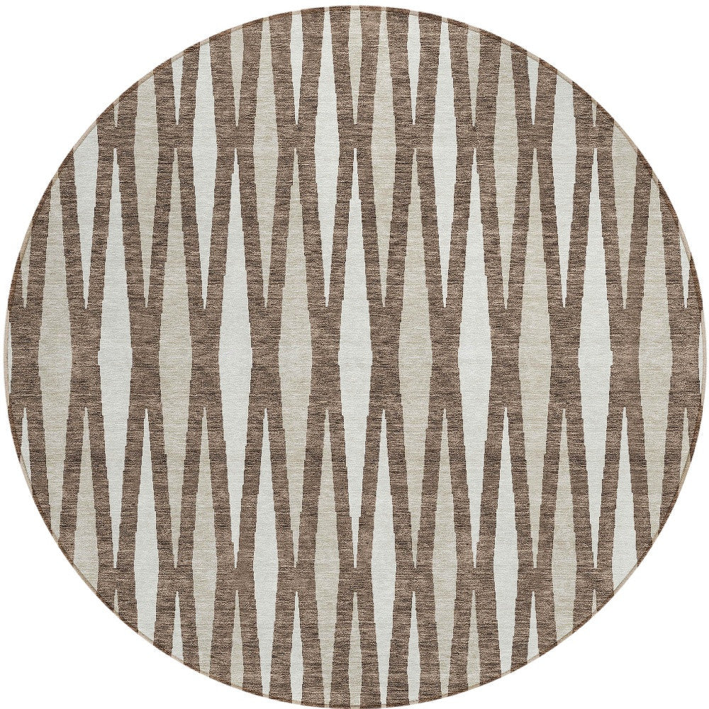 Tabselect Home Line 8' Brown And Ivory Round Geometric Washable Indoor Outdoor Area Rug