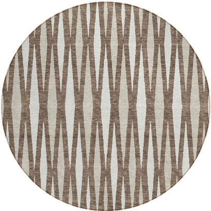 Tabselect Home Line 8' Brown And Ivory Round Geometric Washable Indoor Outdoor Area Rug