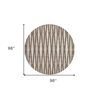 Tabselect Home Line 8' Brown And Ivory Round Geometric Washable Indoor Outdoor Area Rug