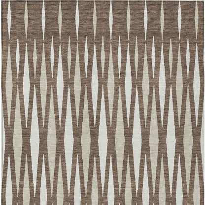 Tabselect Home Line 8' X 10' Brown And Ivory Geometric Washable Indoor Outdoor Area Rug