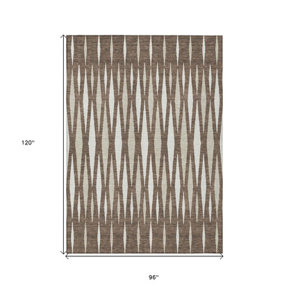 Tabselect Home Line 8' X 10' Brown And Ivory Geometric Washable Indoor Outdoor Area Rug
