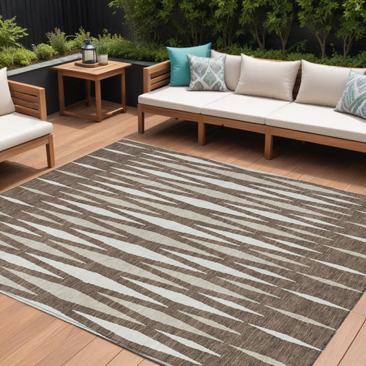Tabselect Home Line 8' X 10' Brown And Ivory Geometric Washable Indoor Outdoor Area Rug