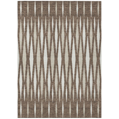 Tabselect Home Line 8' X 10' Brown And Ivory Geometric Washable Indoor Outdoor Area Rug