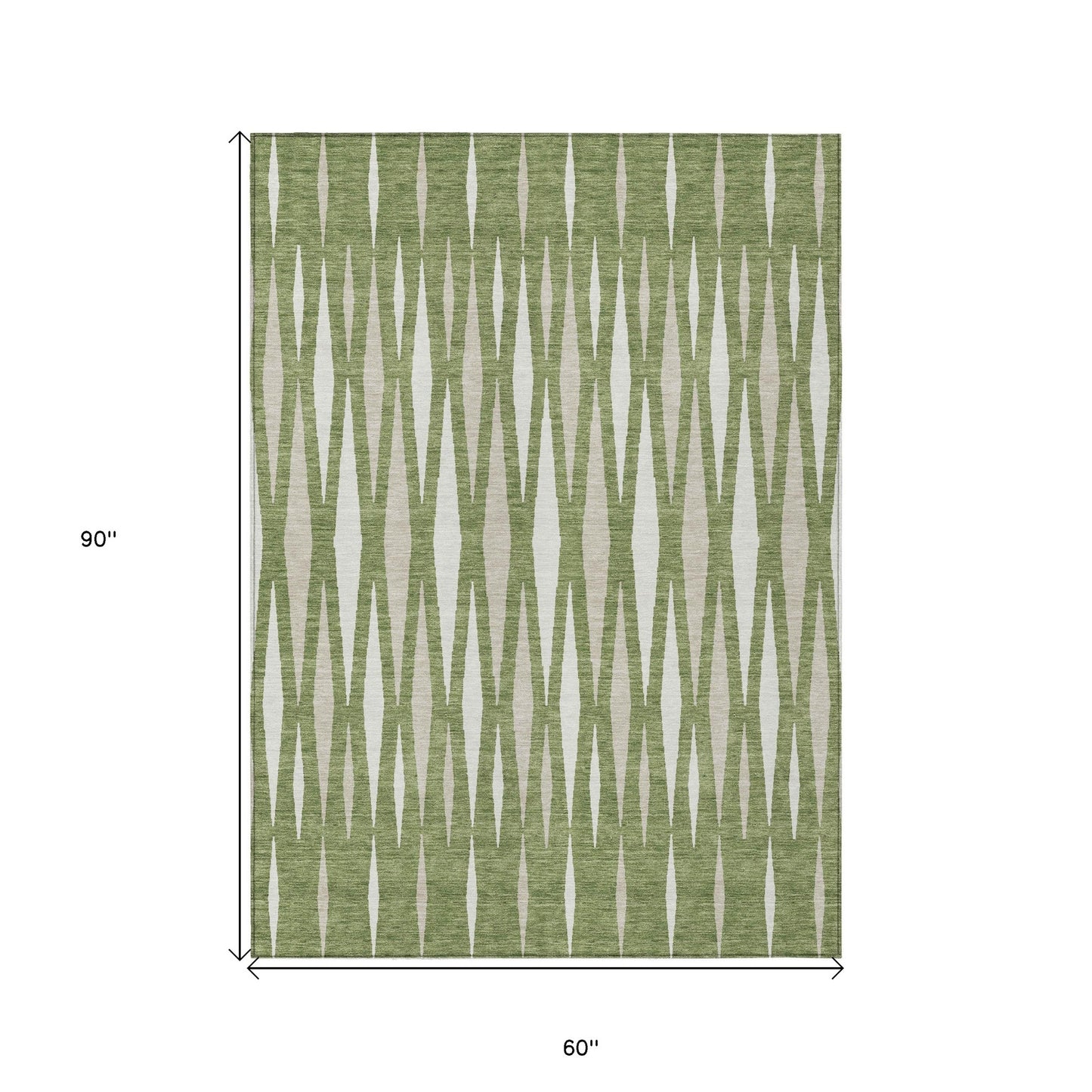 Tabselect Home Line 5' X 8' Green And Ivory Geometric Washable Indoor Outdoor Area Rug