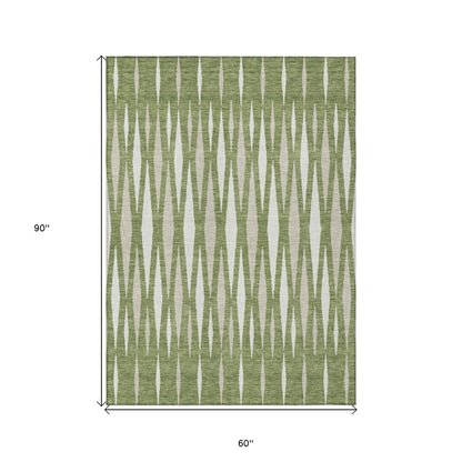 Tabselect Home Line 5' X 8' Green And Ivory Geometric Washable Indoor Outdoor Area Rug