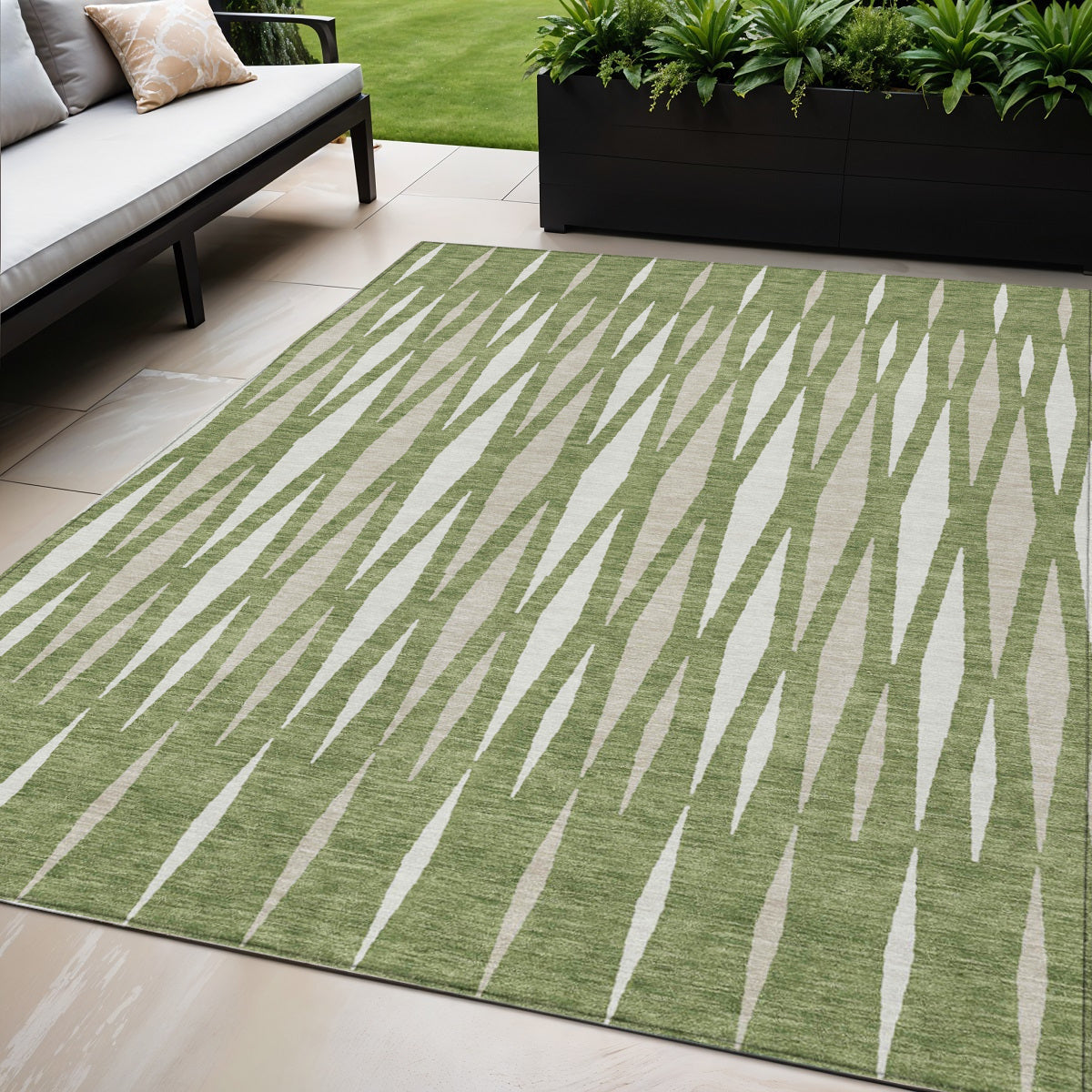 Tabselect Home Line 5' X 8' Green And Ivory Geometric Washable Indoor Outdoor Area Rug