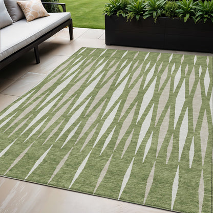 Tabselect Home Line 5' X 8' Green And Ivory Geometric Washable Indoor Outdoor Area Rug