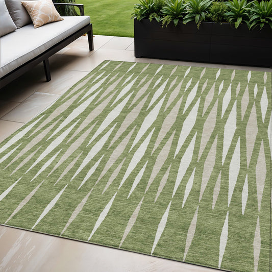 Tabselect Home Line 5' X 8' Green And Ivory Geometric Washable Indoor Outdoor Area Rug