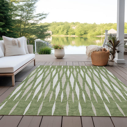 Tabselect Home Line 5' X 8' Green And Ivory Geometric Washable Indoor Outdoor Area Rug