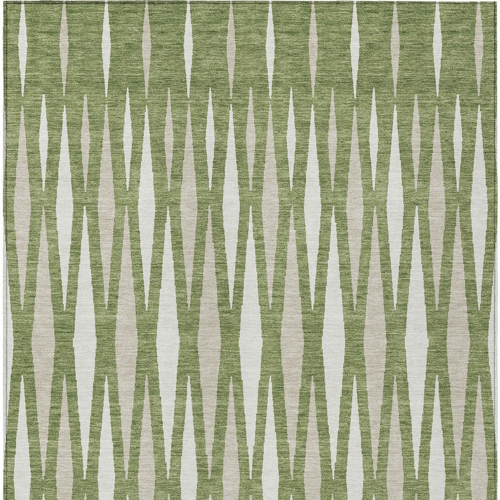 Tabselect Home Line 5' X 8' Green And Ivory Geometric Washable Indoor Outdoor Area Rug
