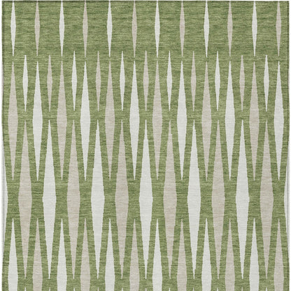 Tabselect Home Line 5' X 8' Green And Ivory Geometric Washable Indoor Outdoor Area Rug