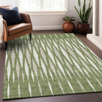 Tabselect Home Line 5' X 8' Green And Ivory Geometric Washable Indoor Outdoor Area Rug