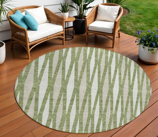 Tabselect Home Line 8' Green And Ivory Round Geometric Washable Indoor Outdoor Area Rug