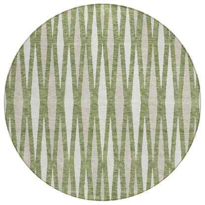 Tabselect Home Line 8' Green And Ivory Round Geometric Washable Indoor Outdoor Area Rug