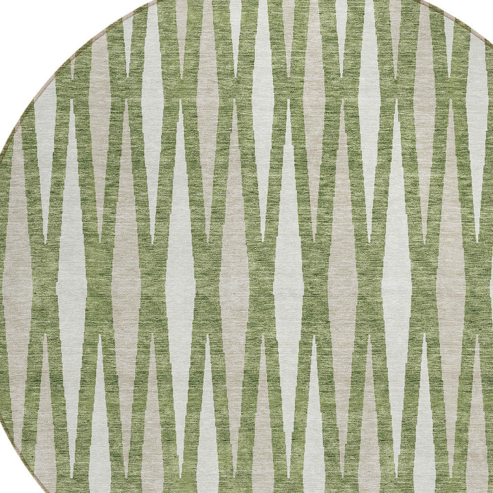 Tabselect Home Line 8' Green And Ivory Round Geometric Washable Indoor Outdoor Area Rug
