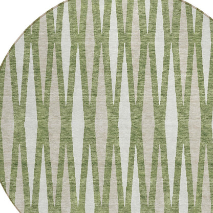 Tabselect Home Line 8' Green And Ivory Round Geometric Washable Indoor Outdoor Area Rug