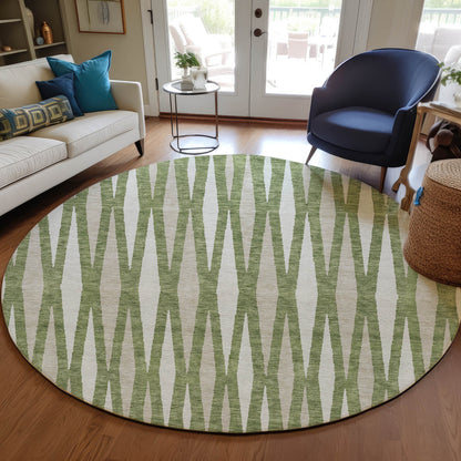 Tabselect Home Line 8' Green And Ivory Round Geometric Washable Indoor Outdoor Area Rug
