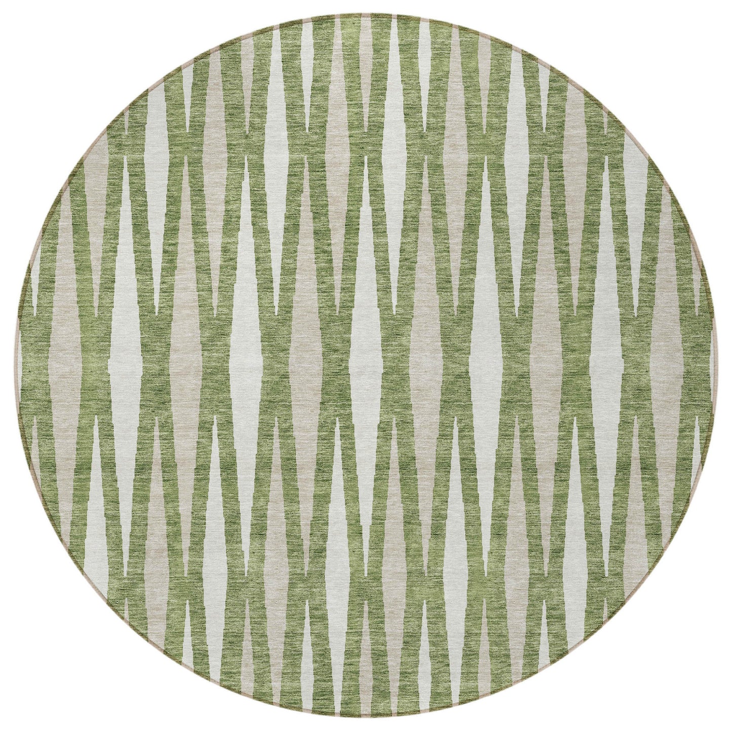 Tabselect Home Line 8' Green And Ivory Round Geometric Washable Indoor Outdoor Area Rug