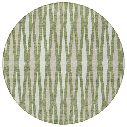 Tabselect Home Line 8' Green And Ivory Round Geometric Washable Indoor Outdoor Area Rug