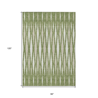 Tabselect Home Line 8' X 10' Green And Ivory Geometric Washable Indoor Outdoor Area Rug