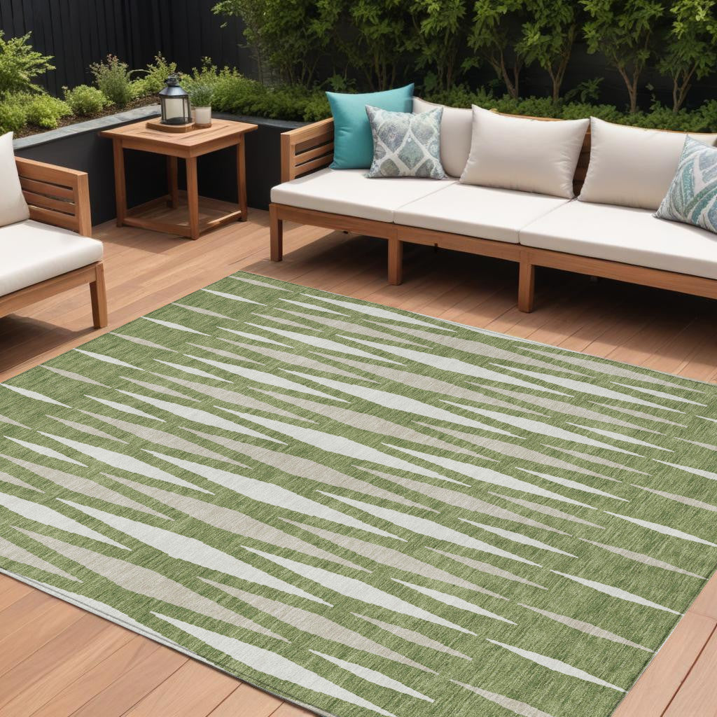 Tabselect Home Line 8' X 10' Green And Ivory Geometric Washable Indoor Outdoor Area Rug