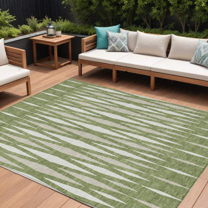 Tabselect Home Line 8' X 10' Green And Ivory Geometric Washable Indoor Outdoor Area Rug
