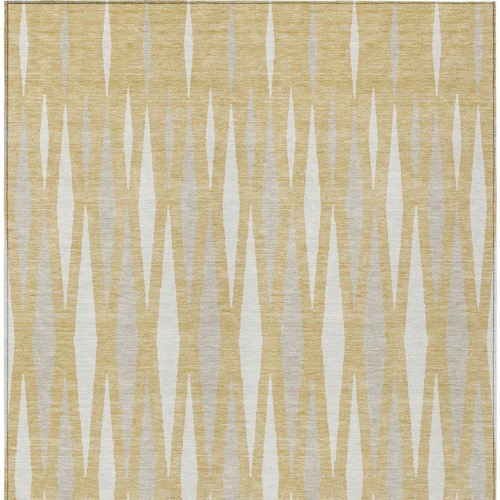 Tabselect Home Line 5' X 8' Gold Gray And Ivory Geometric Washable Indoor Outdoor Area Rug