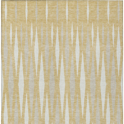 Tabselect Home Line 5' X 8' Gold Gray And Ivory Geometric Washable Indoor Outdoor Area Rug