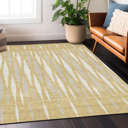 Tabselect Home Line 5' X 8' Gold Gray And Ivory Geometric Washable Indoor Outdoor Area Rug