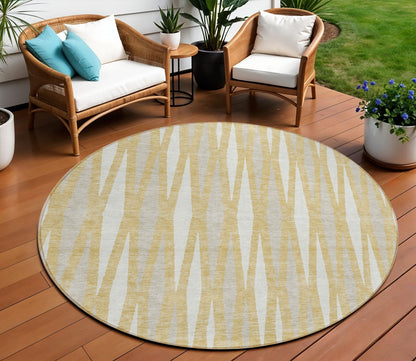 Tabselect Home Line 8' Gold Gray And Ivory Round Geometric Washable Indoor Outdoor Area Rug