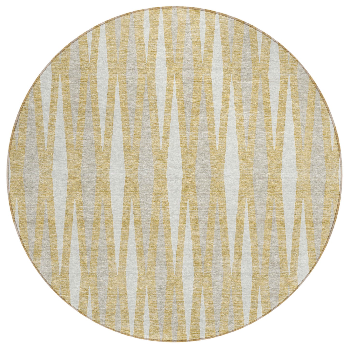 Tabselect Home Line 8' Gold Gray And Ivory Round Geometric Washable Indoor Outdoor Area Rug